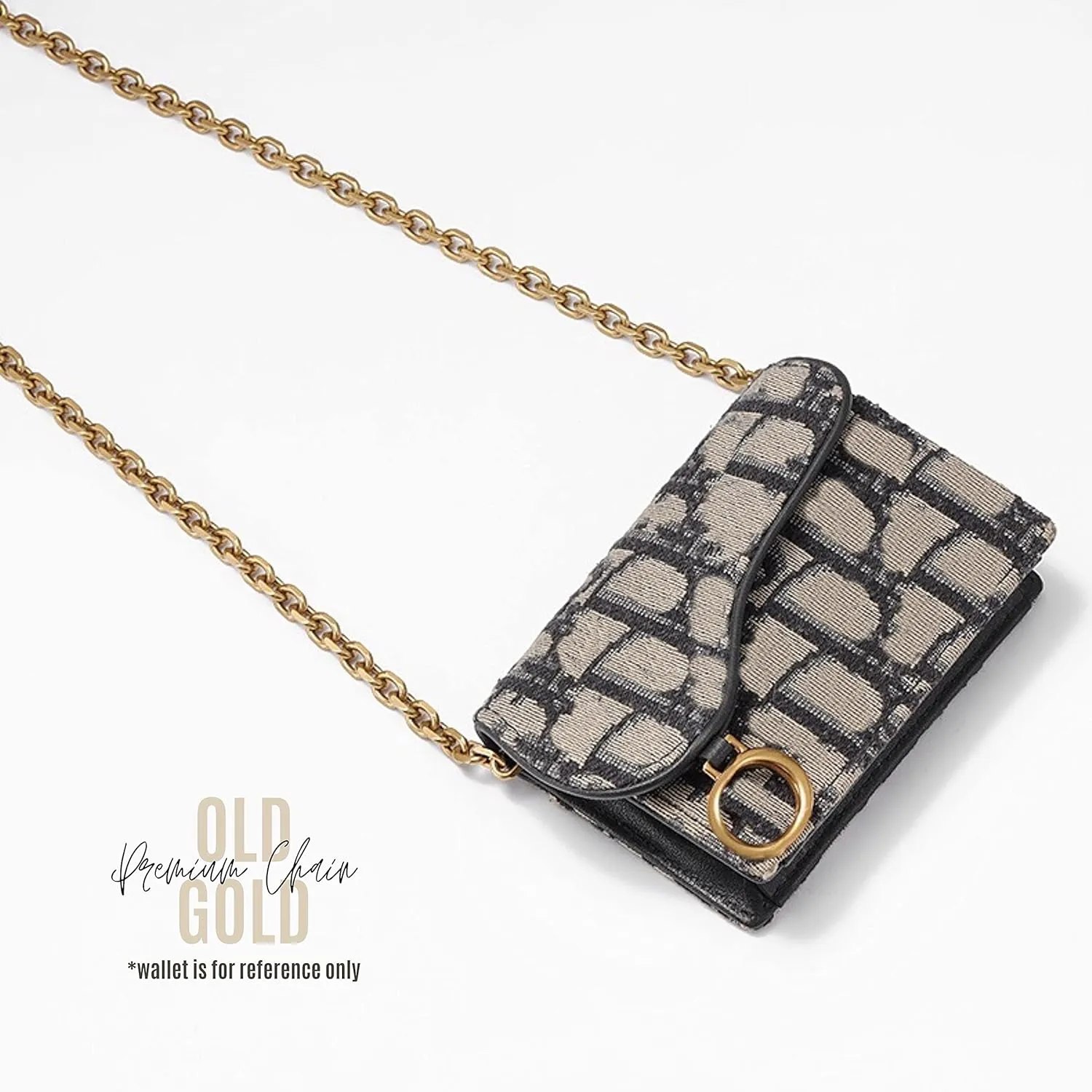 Saddle Wallet Chain Insert, Long Saddle Wallet with Chain, Card Holder Conversion Kit Wallet on Chain, Credit Card Holder Insert Crossbody (60cm Old Gold Metal Chain, Geyser Blue)