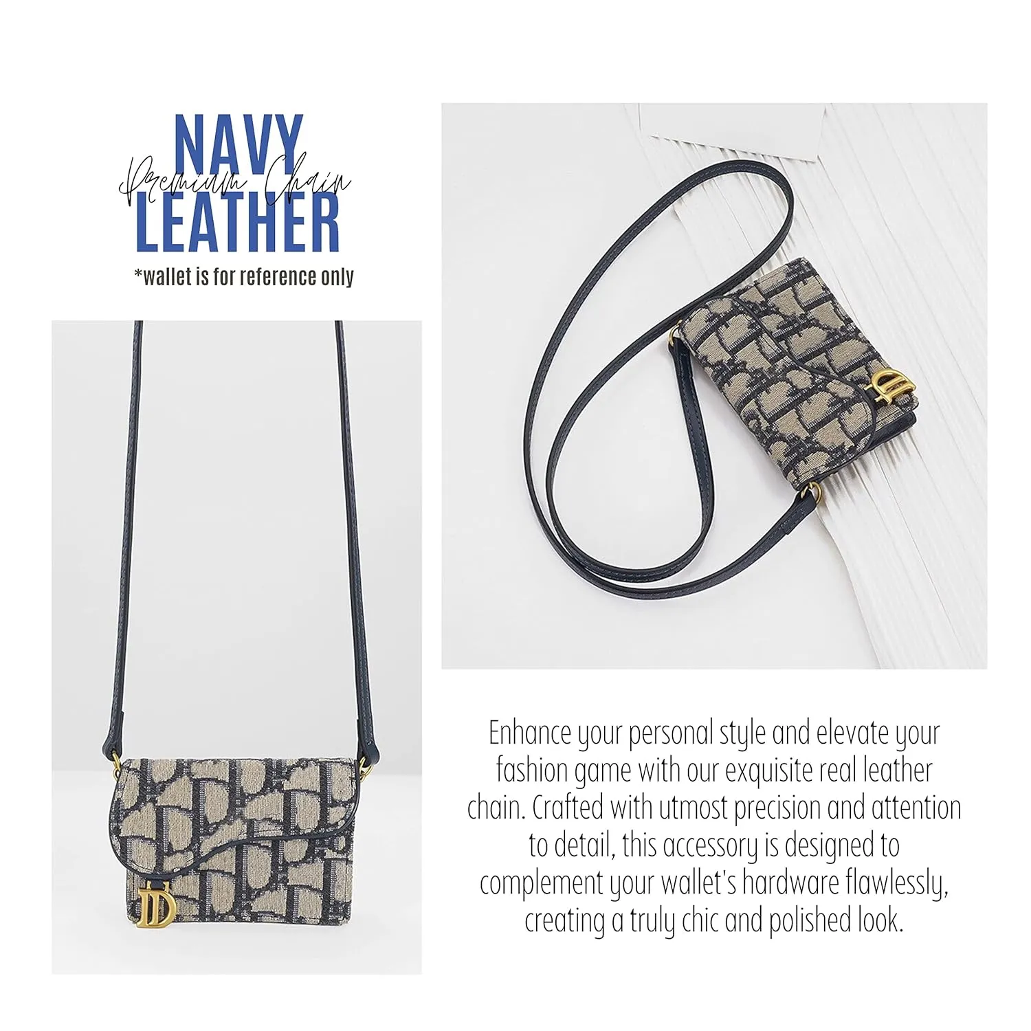 Saddle Wallet Chain Insert, Long Saddle Wallet with Chain, Card Holder Conversion Kit Wallet on Chain, Credit Card Holder Insert Crossbody (60cm Old Gold Metal Chain, Geyser Blue)