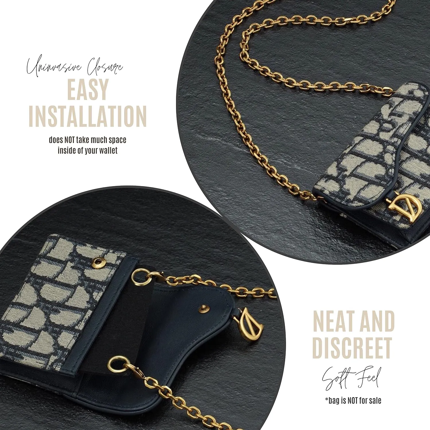Saddle Wallet Chain Insert, Long Saddle Wallet with Chain, Card Holder Conversion Kit Wallet on Chain, Credit Card Holder Insert Crossbody (60cm Old Gold Metal Chain, Geyser Blue)
