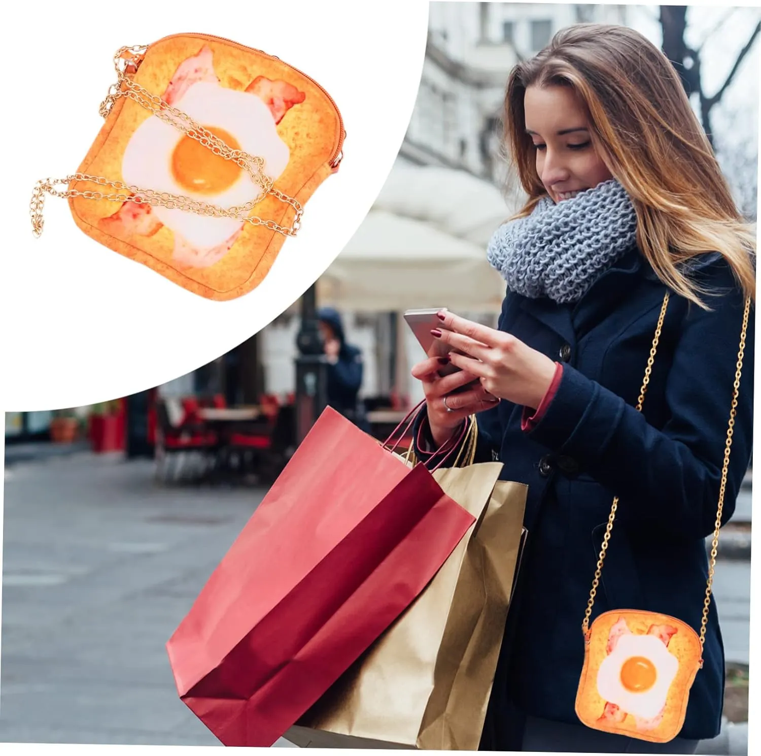 SAFIGLE 1pc Toast Messenger Bag Crossbody Pouch Crossbody Handbag Toast Shape Chain Bag Toast Shape Pouch Toast