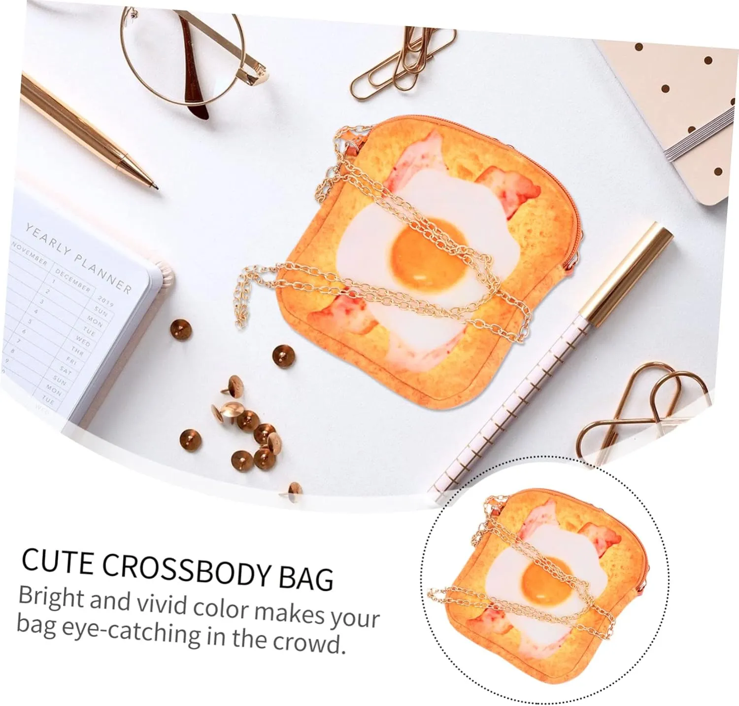 SAFIGLE 1pc Toast Messenger Bag Crossbody Pouch Crossbody Handbag Toast Shape Chain Bag Toast Shape Pouch Toast
