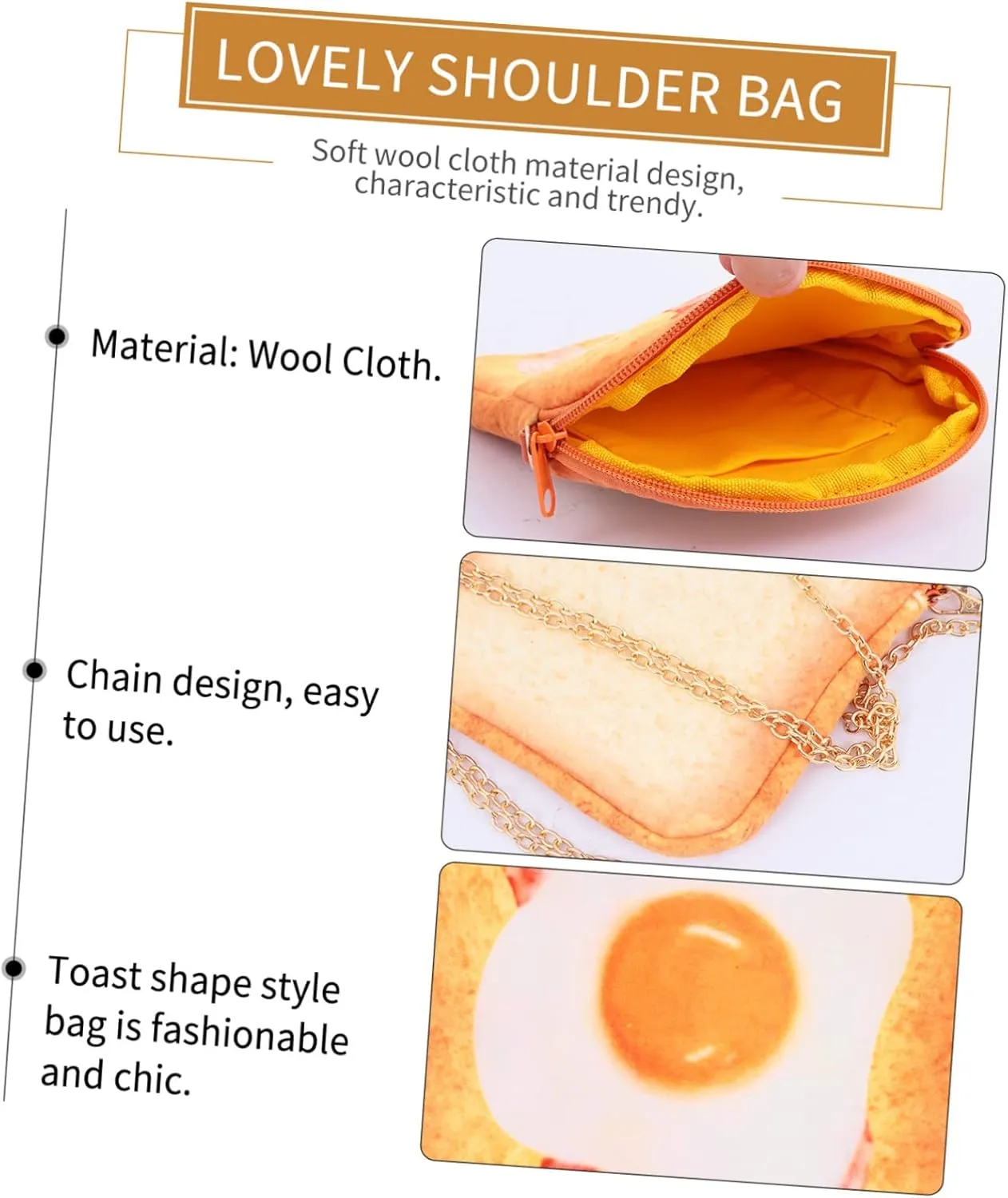 SAFIGLE 1pc Toast Messenger Bag Crossbody Pouch Crossbody Handbag Toast Shape Chain Bag Toast Shape Pouch Toast