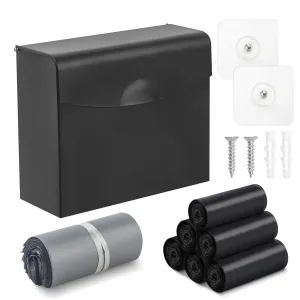 Sanitary Napkin Disposal Receptacle with Hygiene Disposal Bags and Trash Bag,9.4x7.8x3.5 inches Stainless Steel Wall Mounted Feminine Hygiene Disposal Trash Can Bin for Bathroom,Office (Black)