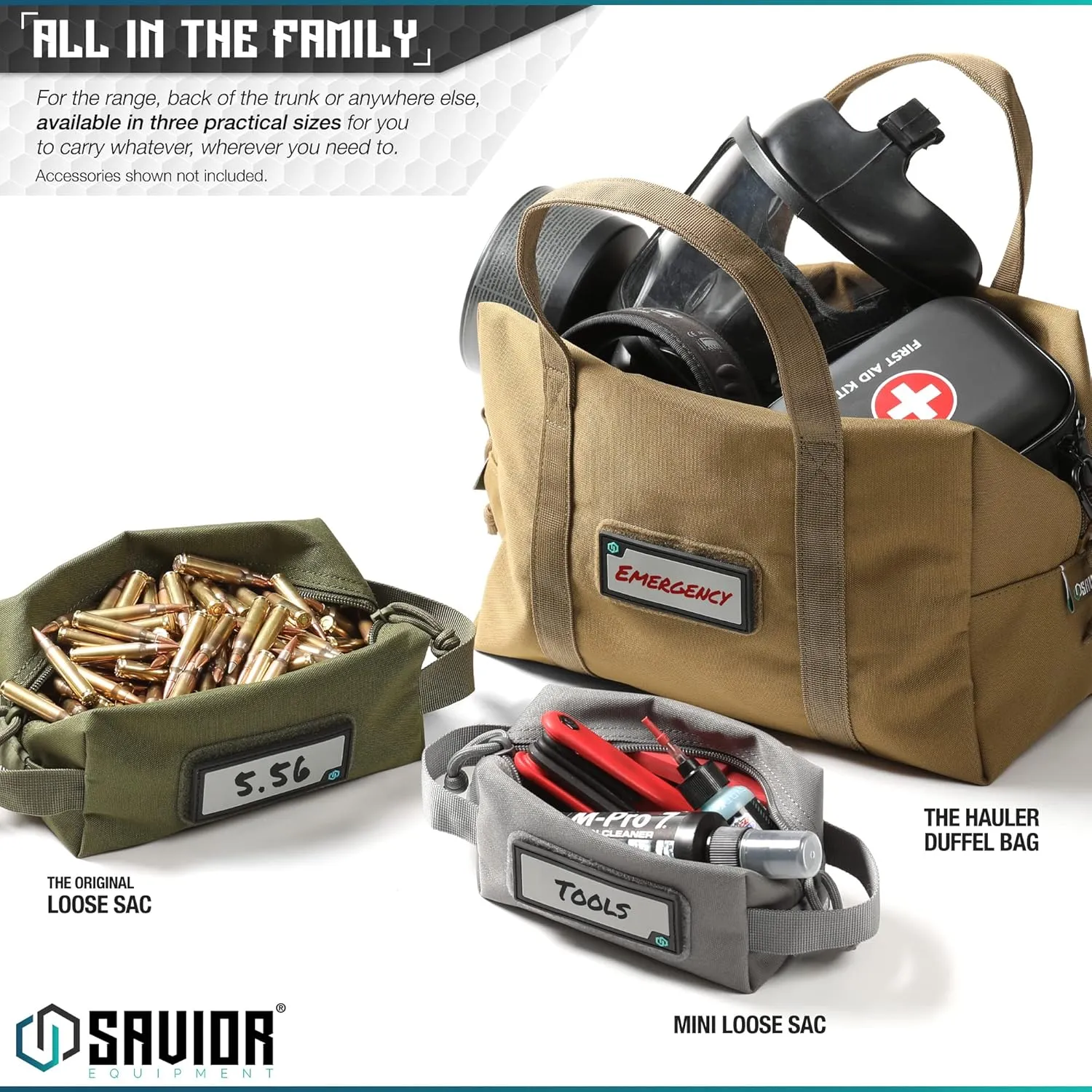 Savior Equipment Mini Hauler Tactical Ammo Duffle Bag Firearm Ammunition Loose Sac Carrier EDC Pouch, ID Patches Included, Rifle Carbine Pistol Revolver Ammos Soft Case Hunting Shooting Range Gear