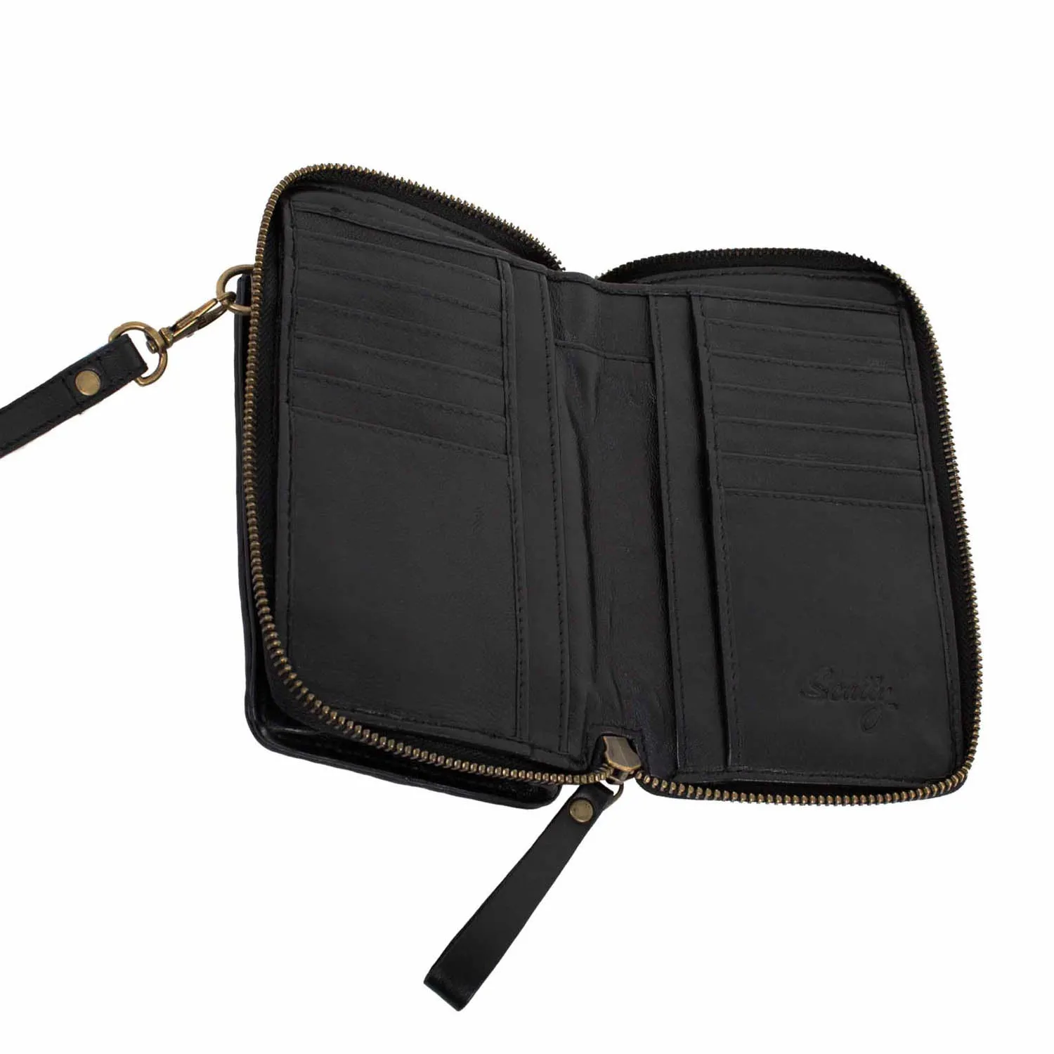 Scully Womens Small Woven Essentials Black Leather 4x7x1.75in Crossbody Bag
