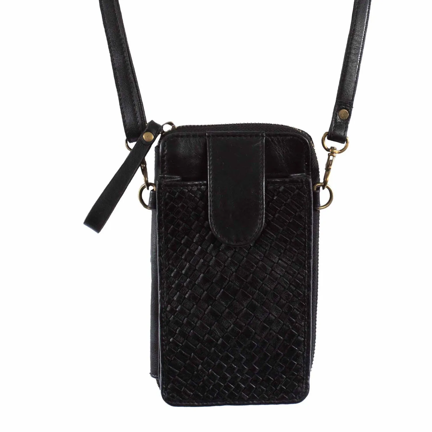 Scully Womens Small Woven Essentials Black Leather 4x7x1.75in Crossbody Bag