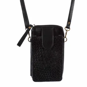 Scully Womens Small Woven Essentials Black Leather 4x7x1.75in Crossbody Bag