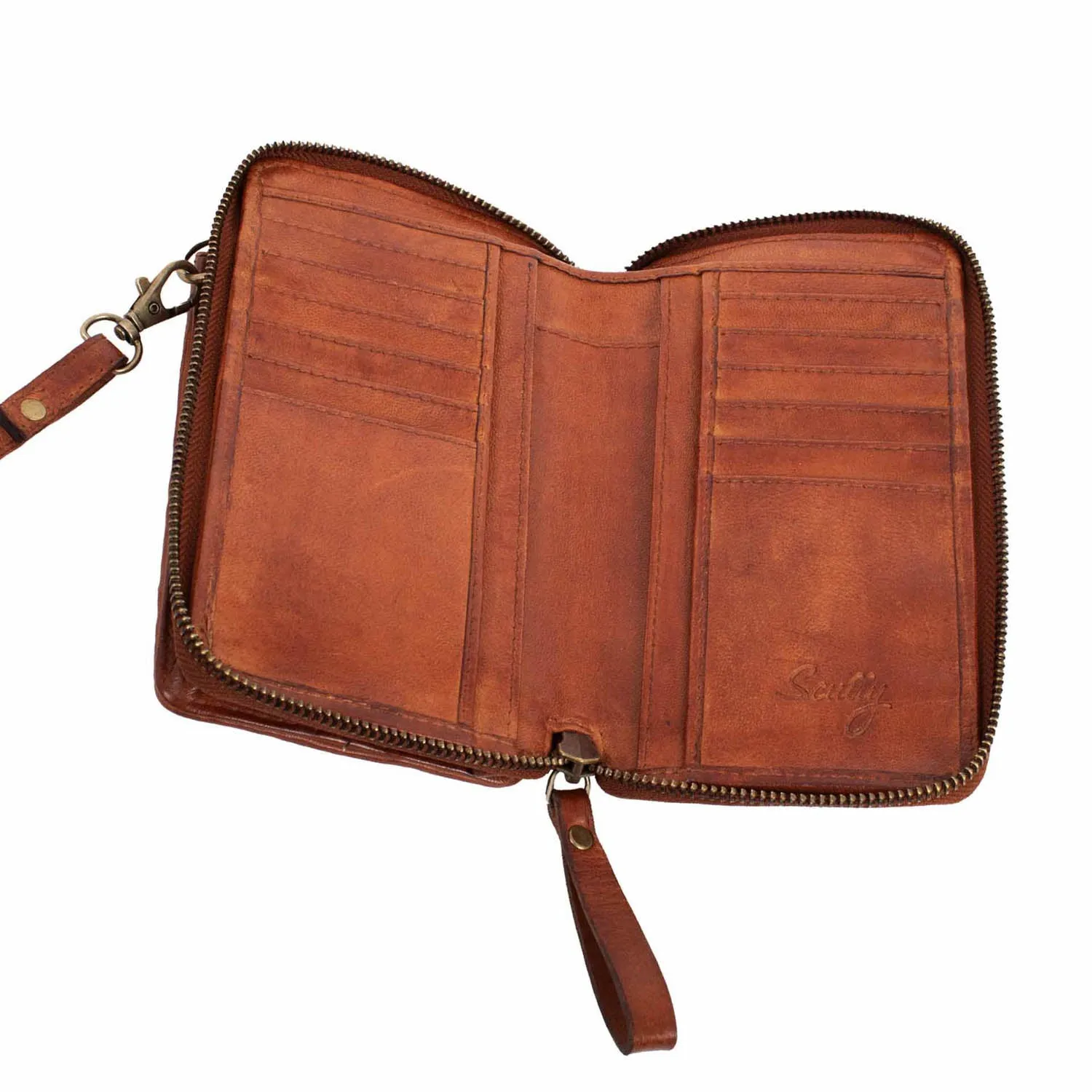 Scully Womens Small Woven Essentials Cognac Leather 4x7x1.75in Crossbody Bag
