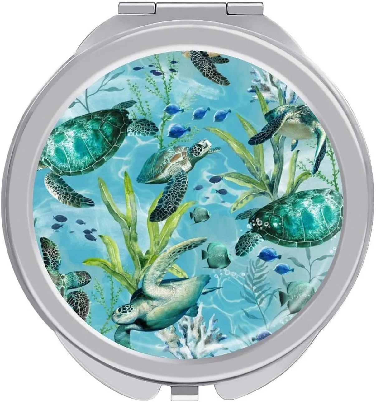 Sea Turtle-Blue Portable Makeup Mirror, Sided Travel Hand Mirror Mini Folding Mirror for Precise Makeup Women Daily Use
