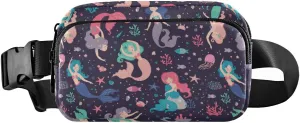 Seamless Colorful Childish Cute Swimming Mermaids Starfishes Adjustable Belt Running Bag, Crossbody Fanny Pack Waist Runners Bag Tote for Women Men Sports Hiking Fitness Exercise Gym Pouch