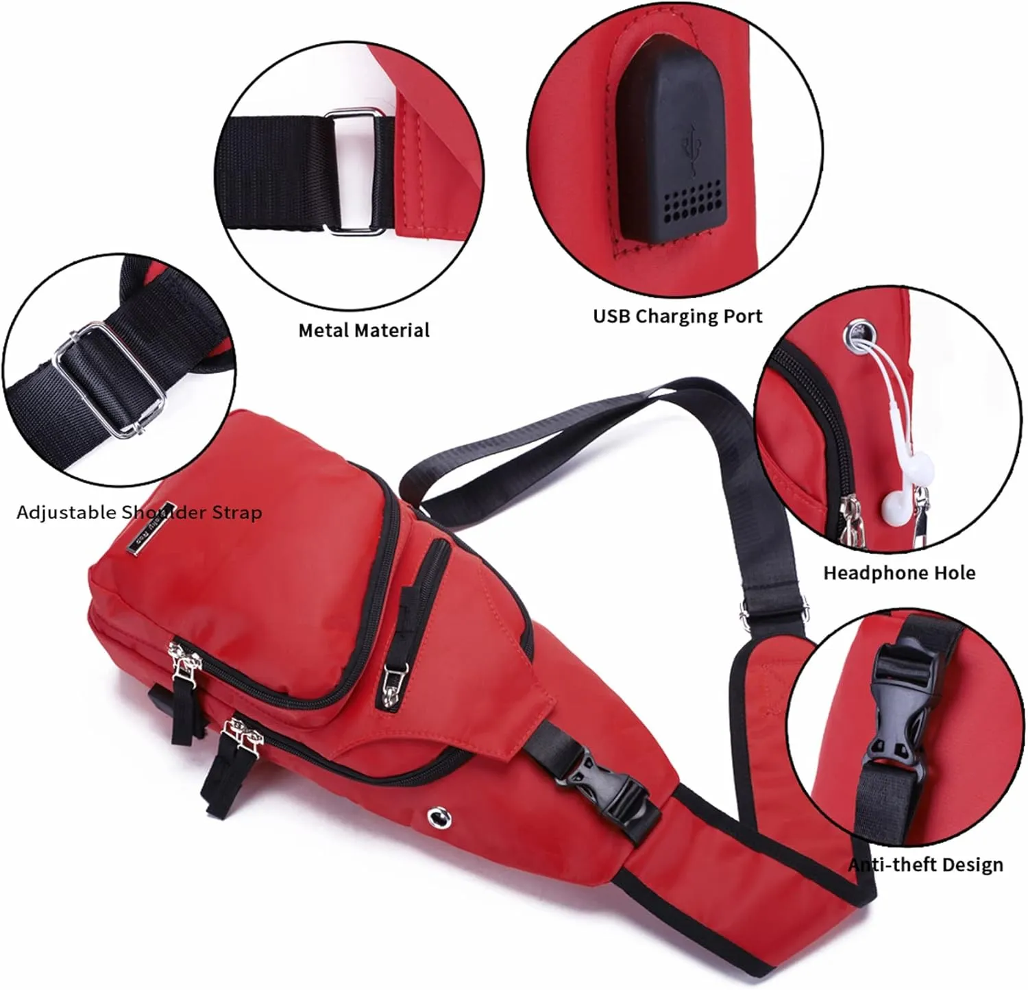 Seoky Rop Men Women Sling Backpack Nylon Water Resistant Shoulder Chest Crossbody Sling Bag with USB Charging Port