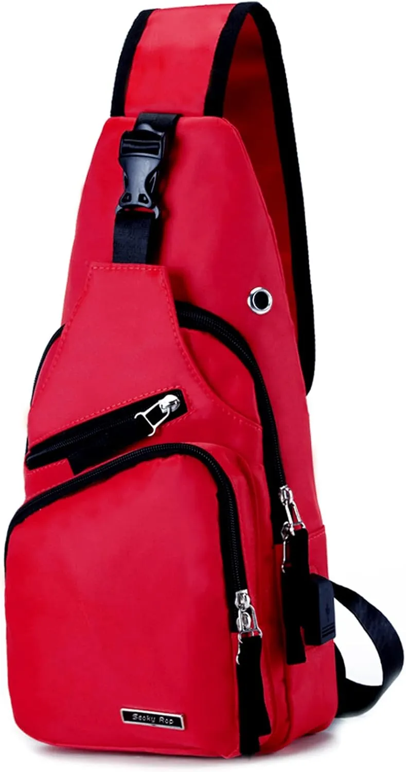 Seoky Rop Men Women Sling Backpack Nylon Water Resistant Shoulder Chest Crossbody Sling Bag with USB Charging Port