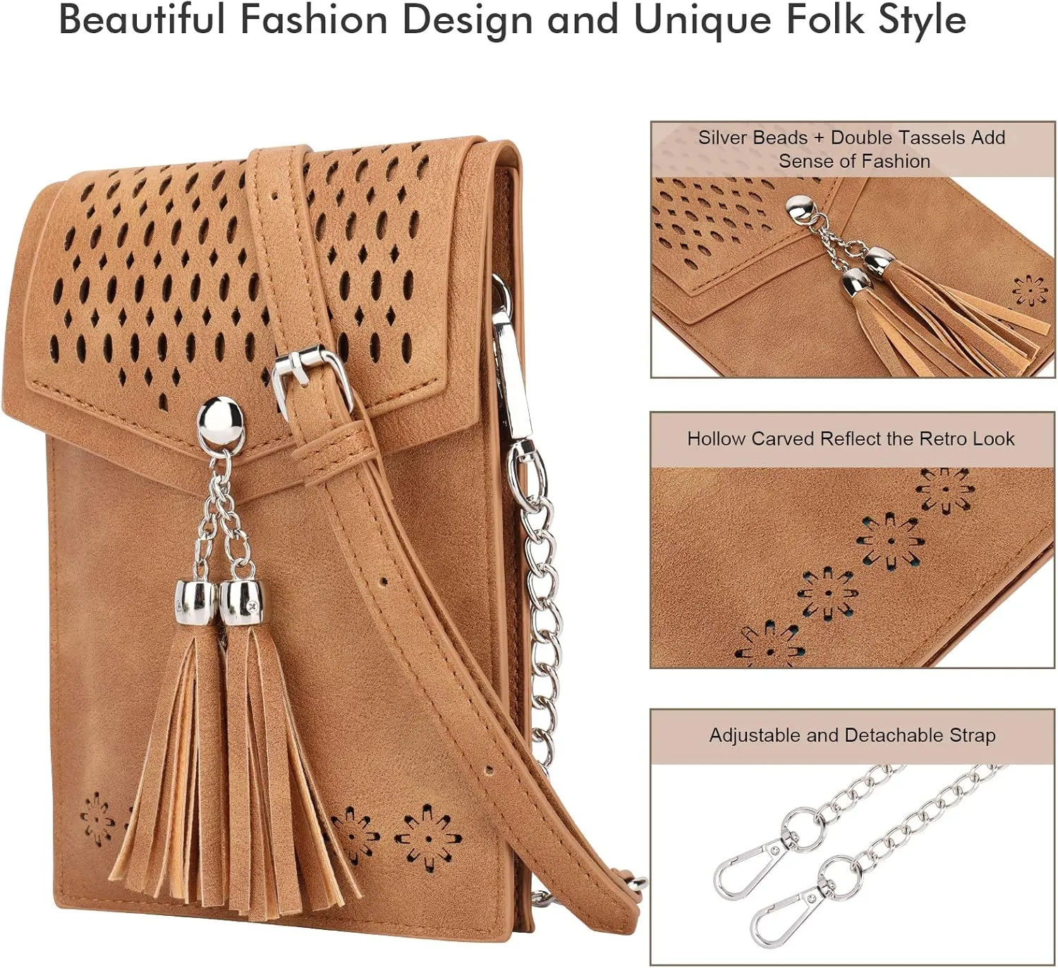 seOSTO Womens Small Crossbody Bag For Woman, Tassel Wallet Purse，Gifts For Teenage Girls