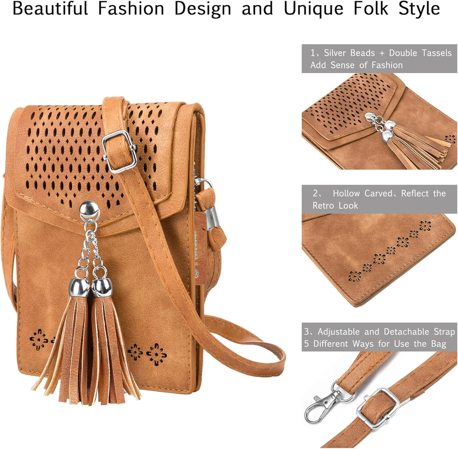 seOSTO Womens Small Crossbody Bag For Woman, Tassel Wallet Purse，Gifts For Teenage Girls