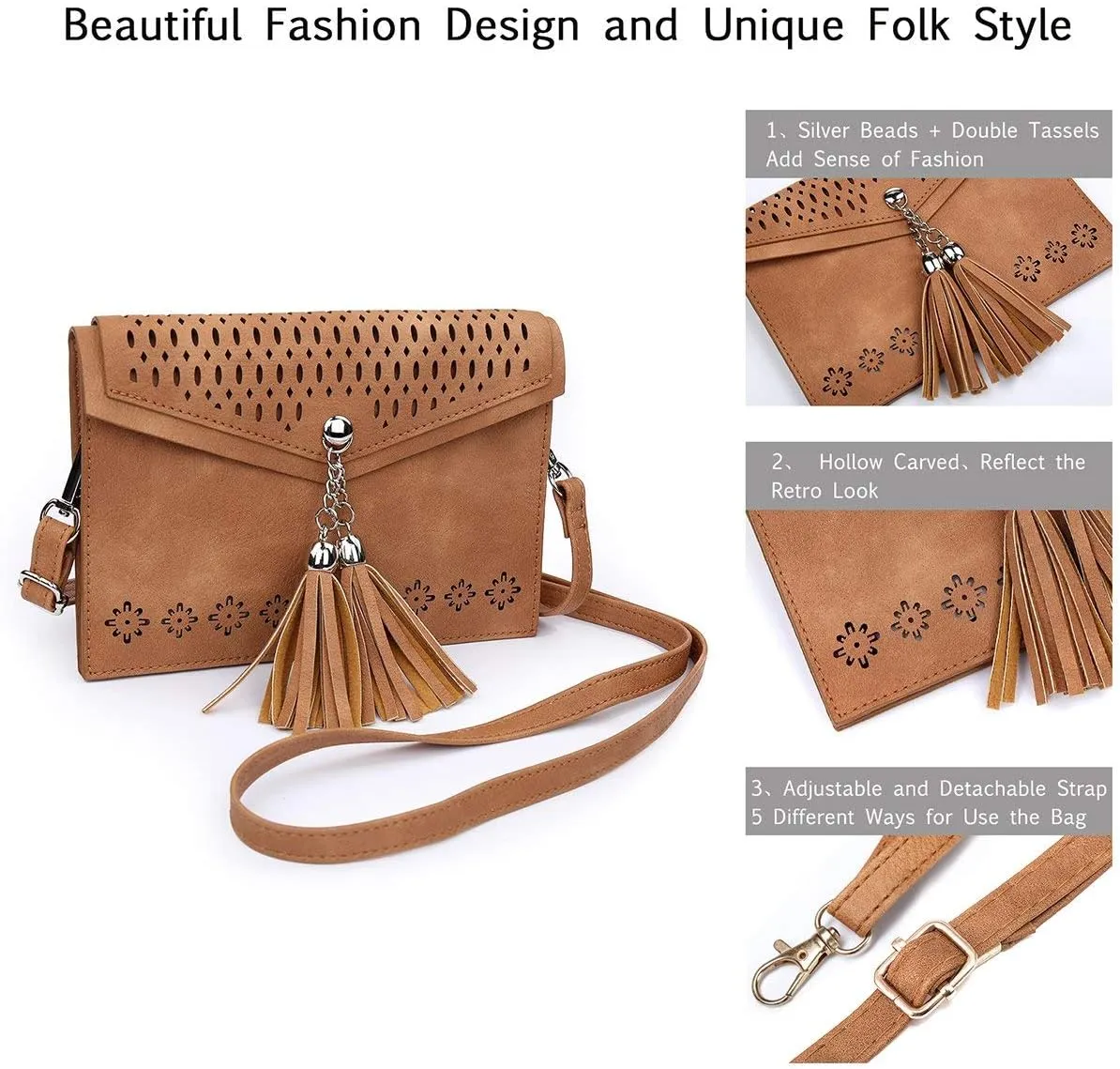 seOSTO Womens Small Crossbody Bag For Woman, Tassel Wallet Purse，Gifts For Teenage Girls