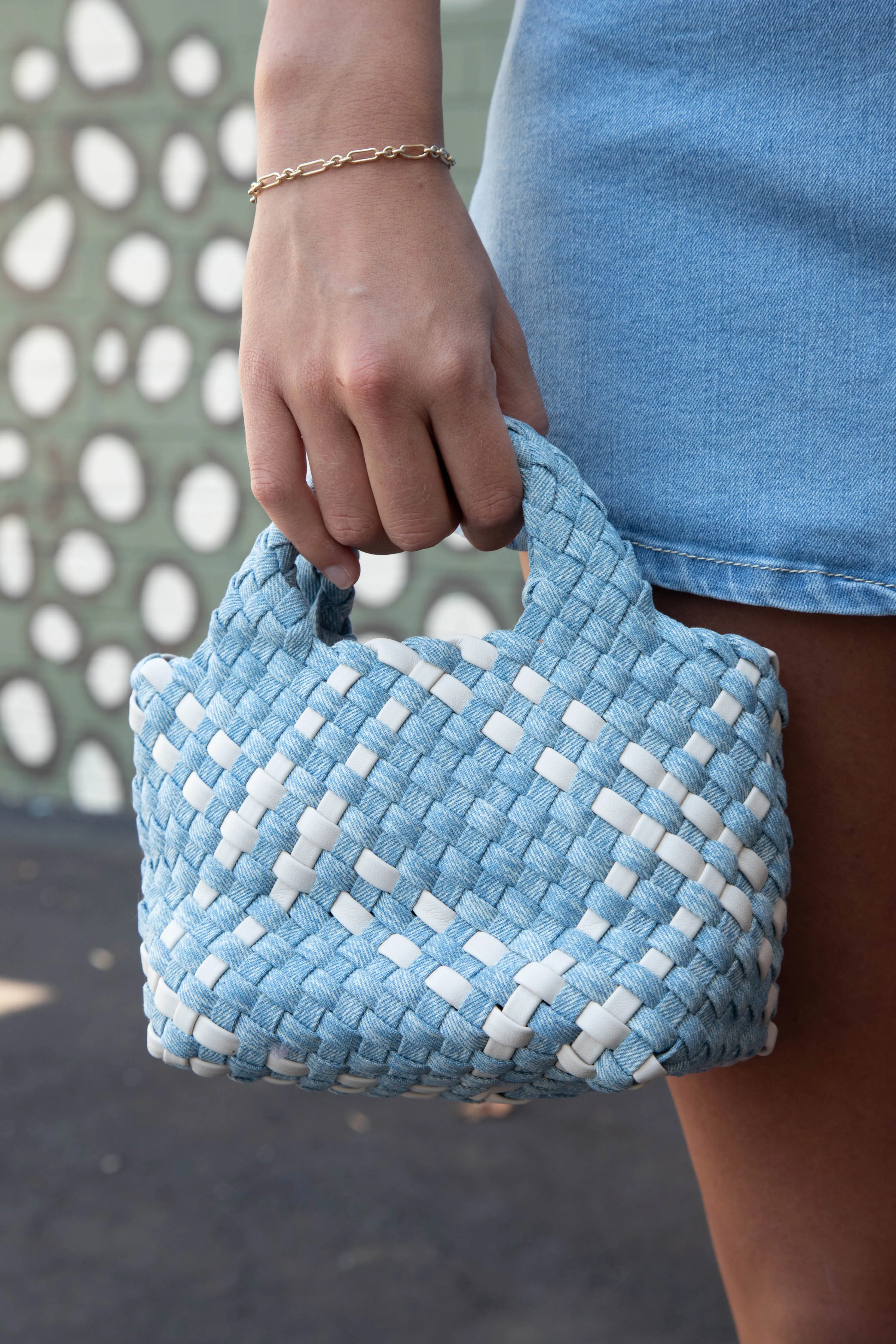 Serena Braided Clutch, Denim White