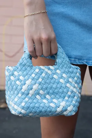 Serena Braided Clutch, Denim White