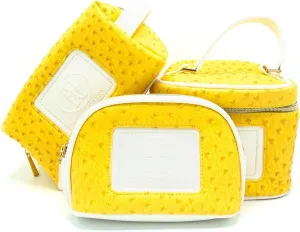 Set of 3 Ostrich Bags - Small Makeup Case, Travel Bag & Large Beauty Bag with Handle