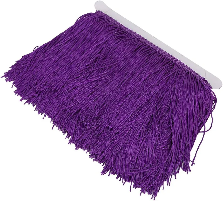 Sewing Fringe Trim, Wide Fringe Tassel Trim Lace Clothing Shoes Craft Curtain Tassels Lace Latin Dress Stage Sewing DIY Accessories 14cm / 5.5in (Dark Purple)