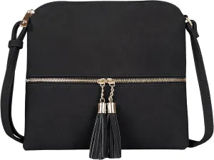 SG SUGU Lightweight Medium Crossbody Bag Shoulder Bag with Tassel and Zipper Pocket