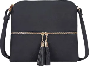 SG SUGU Lightweight Medium Crossbody Bag Shoulder Bag with Tassel and Zipper Pocket