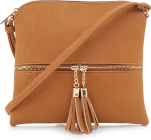 SG SUGU Lightweight Medium Crossbody Bag Shoulder Bag with Tassel and Zipper Pocket