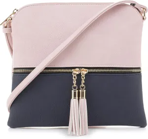 SG SUGU Lightweight Medium Crossbody Bag Shoulder Bag with Tassel and Zipper Pocket
