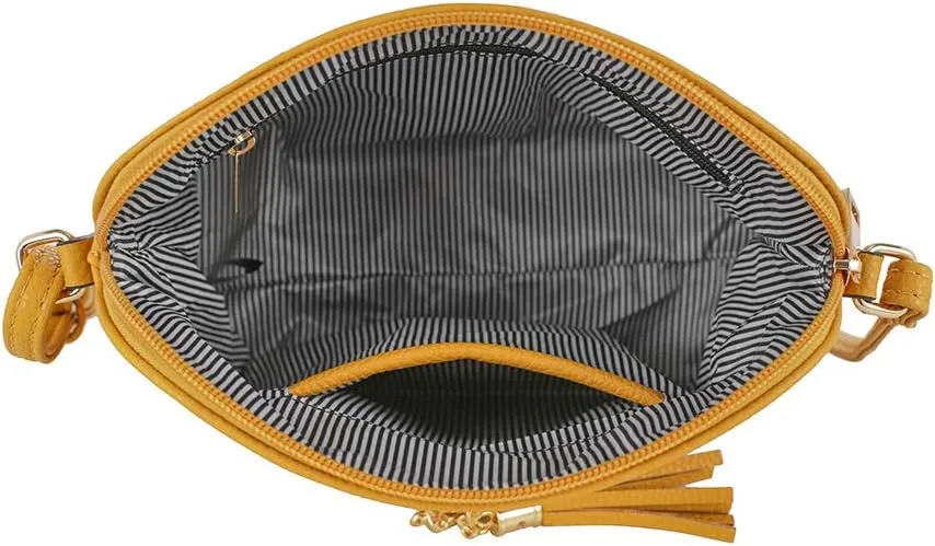 SG SUGU Lunar Lightweight Medium Dome Crossbody Bag Shoulder Bag with Tassel | Zipper Pocket | Adjustable Strap