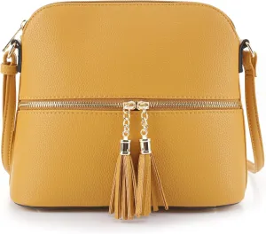 SG SUGU Lunar Lightweight Medium Dome Crossbody Bag Shoulder Bag with Tassel | Zipper Pocket | Adjustable Strap