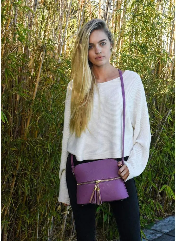SG SUGU Lunar Lightweight Medium Dome Crossbody Bag Shoulder Bag with Tassel | Zipper Pocket | Adjustable Strap