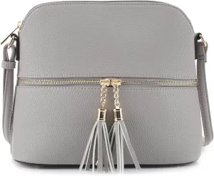 SG SUGU Lunar Lightweight Medium Dome Crossbody Bag Shoulder Bag with Tassel | Zipper Pocket | Adjustable Strap