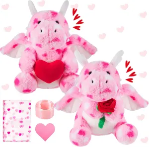 Shappy 2 Sets Large Valentines Day Plush Stuffed Animal with Heart and Rose, Cute Stuffed Animal Toys, Valentine's Day Wedding Gifts for Boys Girls Couple Mom Girlfriend(Dragon)