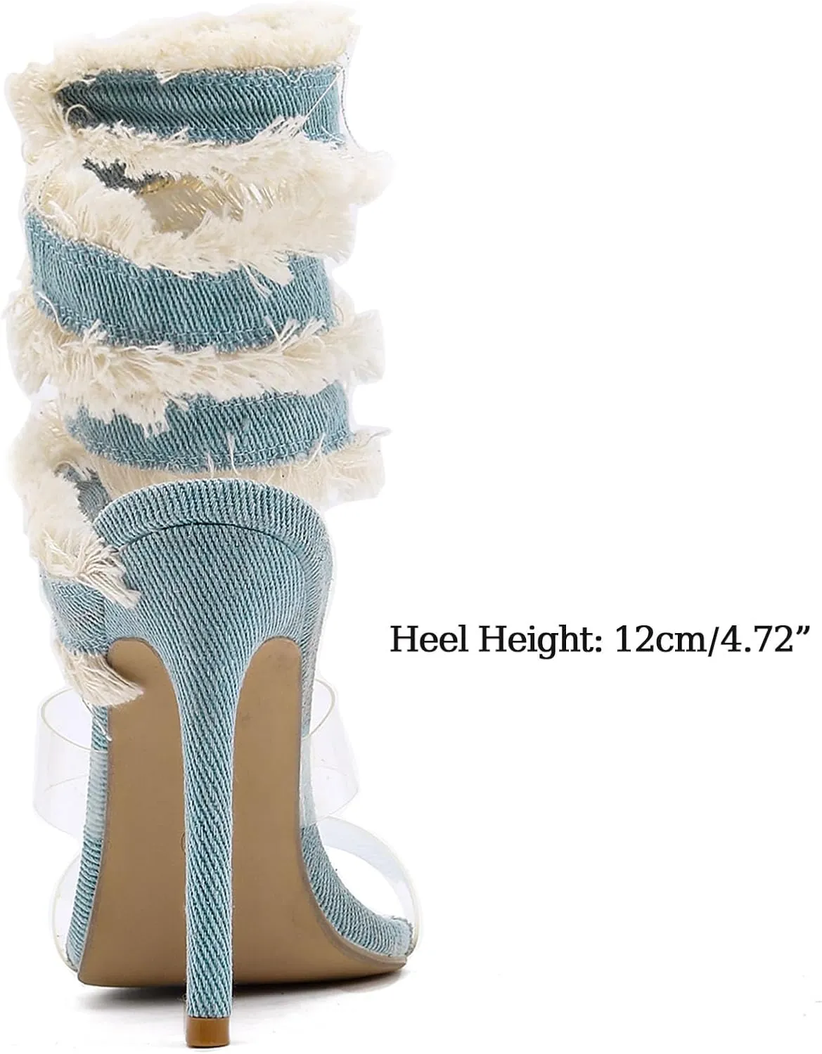 SHEMEE Chic Strappy High Heels for Women Stiletto Gladiator Sandals Embellished Butterfly Denim Tassels Fashion Show Dress Shoes