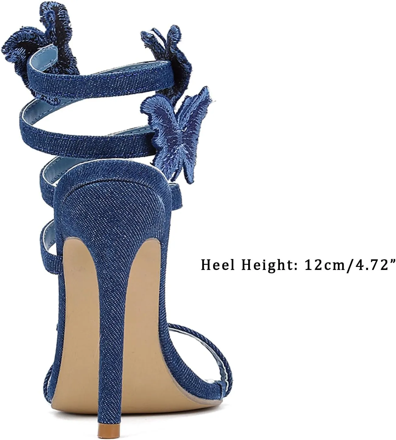 SHEMEE Chic Strappy High Heels for Women Stiletto Gladiator Sandals Embellished Butterfly Denim Tassels Fashion Show Dress Shoes