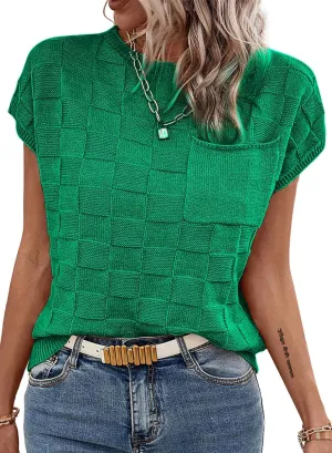 SHEWIN Womens Summer Cap Sleeve Tops Casual Crewneck Knit Short Sleeve Sweater Loose Fit Lightweight Shirts