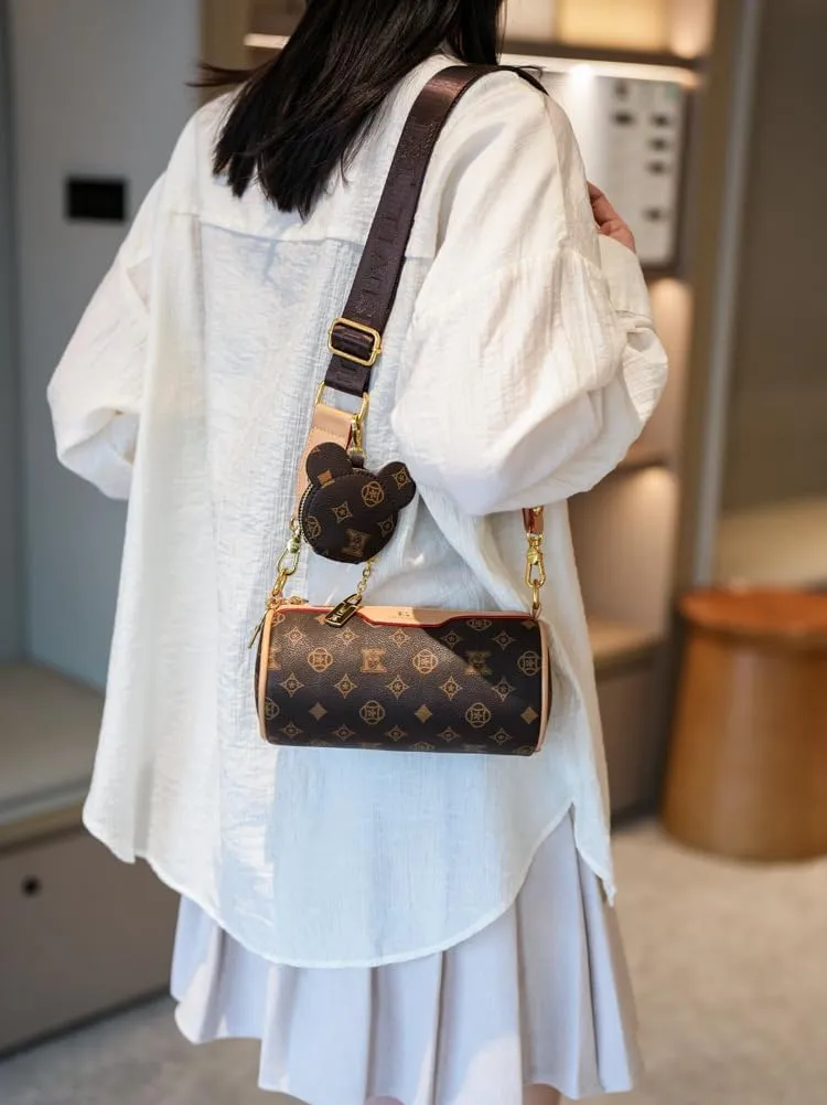 Shoulder Bag Coin Purse Crossbody Purse with Gold Zipper Barrel Bag Fashion Handbag for Daily Travel