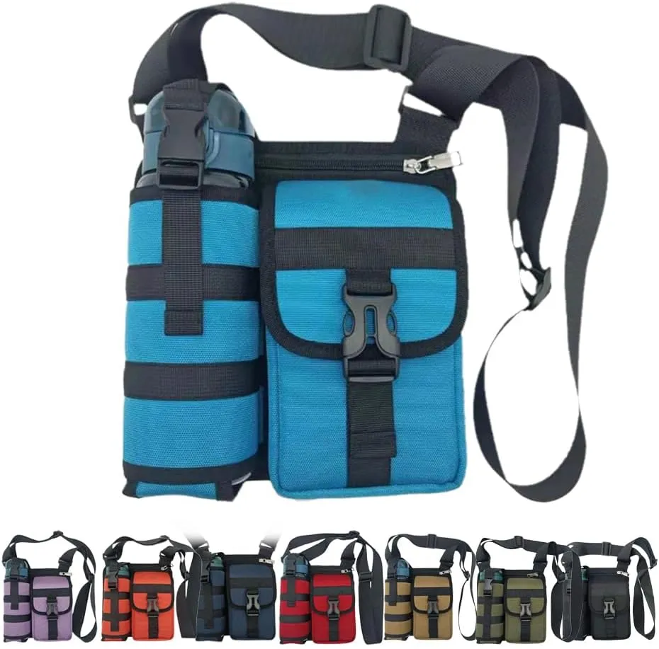 Shoulder Bags With Water Bottle Holder, Sling Backpack Shoulder Crossbody Bag Sports Workout Bags Crossbody Water Bottle Pouch Holder for Hiking, Camping, Fishing (Blue)