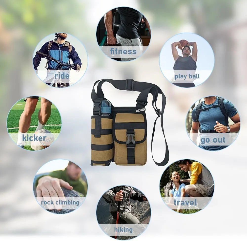 Shoulder Bags With Water Bottle Holder, Sling Backpack Shoulder Crossbody Bag Sports Workout Bags Crossbody Water Bottle Pouch Holder for Hiking, Camping, Fishing (Blue)