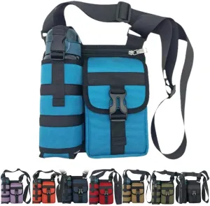 Shoulder Bags With Water Bottle Holder, Sling Backpack Shoulder Crossbody Bag Sports Workout Bags Crossbody Water Bottle Pouch Holder for Hiking, Camping, Fishing (Blue)