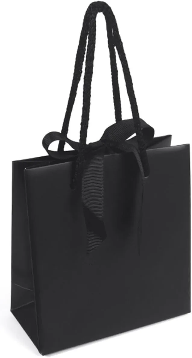 SHYRABBIT Gift Bags with Ribbon Handles, Anti-scratch Gift Wrap Bags - 10 Pack, 7.9x3.1x9.1Inch Paper Bags for Small Business, Birthdays, Weddings, and Holidays (Black)