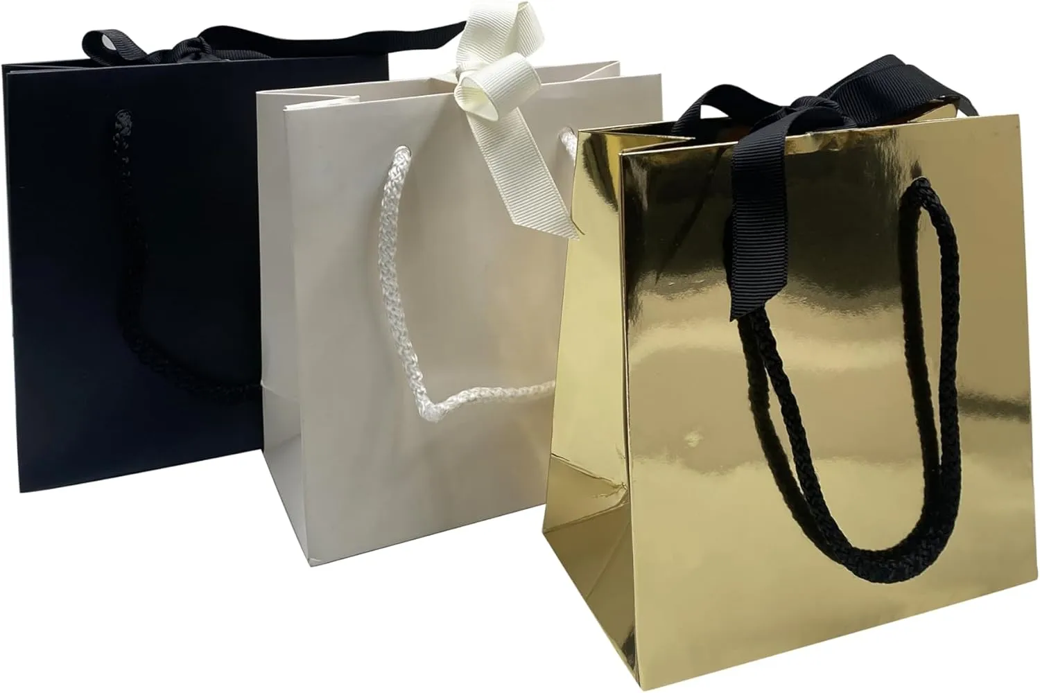 SHYRABBIT Gift Bags with Ribbon Handles, Anti-scratch Gift Wrap Bags - 10 Pack, 7.9x3.1x9.1Inch Paper Bags for Small Business, Birthdays, Weddings, and Holidays (Black)