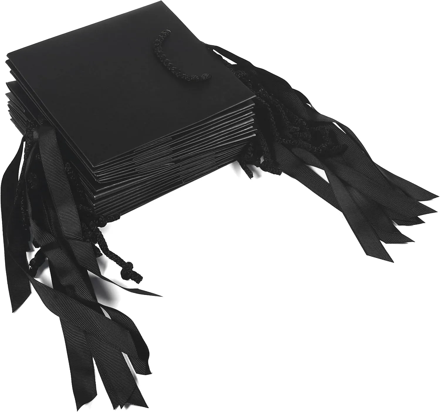 SHYRABBIT Gift Bags with Ribbon Handles, Anti-scratch Gift Wrap Bags - 10 Pack, 7.9x3.1x9.1Inch Paper Bags for Small Business, Birthdays, Weddings, and Holidays (Black)