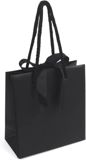 SHYRABBIT Gift Bags with Ribbon Handles, Anti-scratch Gift Wrap Bags - 10 Pack, 7.9x3.1x9.1Inch Paper Bags for Small Business, Birthdays, Weddings, and Holidays (Black)