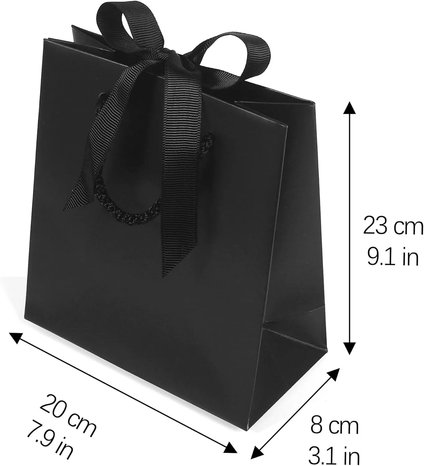 SHYRABBIT Gift Bags with Ribbon Handles, Anti-scratch Gift Wrap Bags - 10 Pack, 7.9x3.1x9.1Inch Paper Bags for Small Business, Birthdays, Weddings, and Holidays (Black)