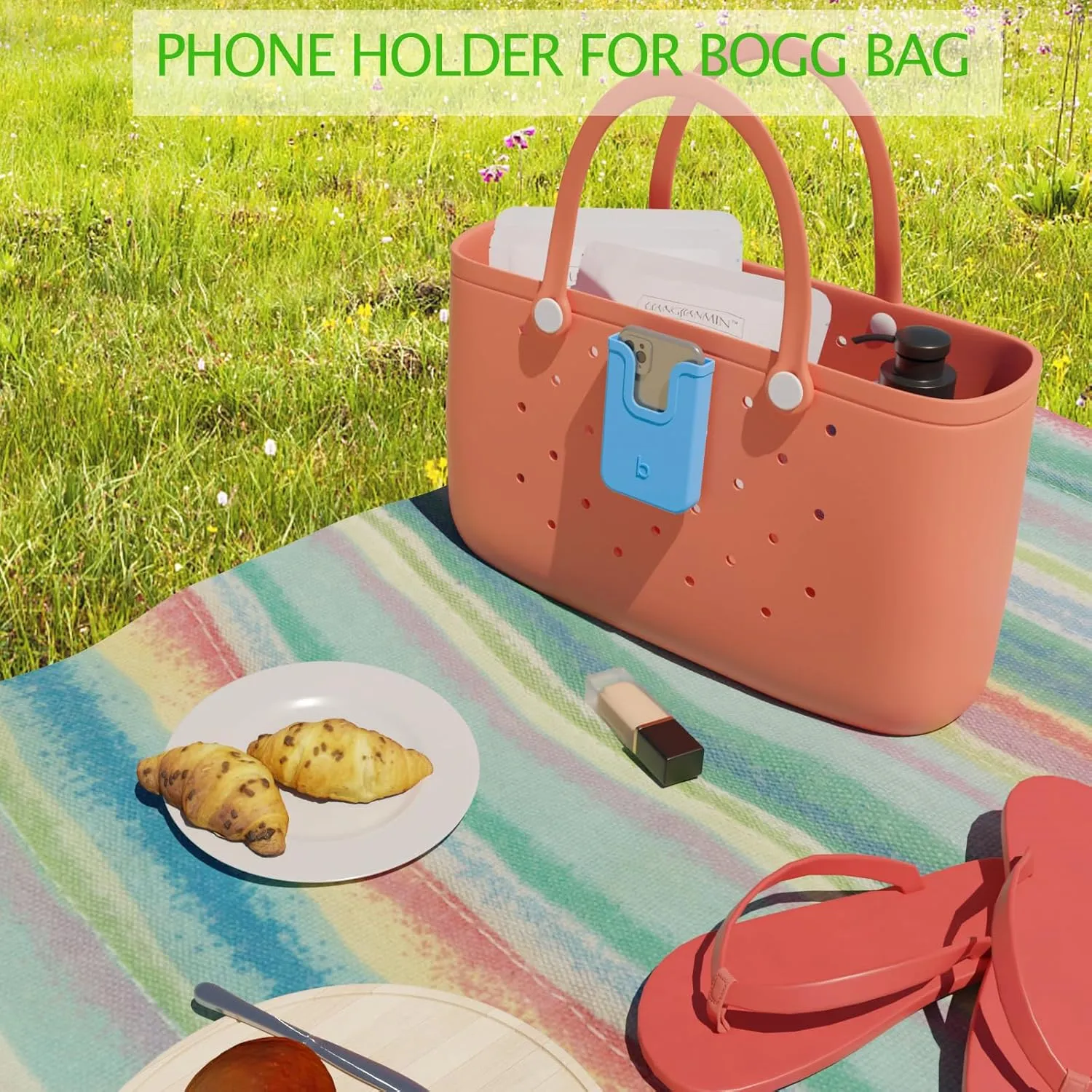Silicone Phone Holder Compatible with Bogg Bag, Soft Silicone Charm Insert Accessories and Attachment for Bogg Beach Bags, Generic Portable Size Fits for iPhone and Android Phones Blue
