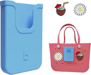 Silicone Phone Holder Compatible with Bogg Bag, Soft Silicone Charm Insert Accessories and Attachment for Bogg Beach Bags, Generic Portable Size Fits for iPhone and Android Phones Blue