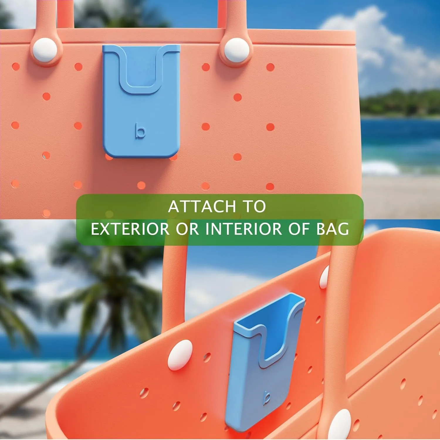 Silicone Phone Holder Compatible with Bogg Bag, Soft Silicone Charm Insert Accessories and Attachment for Bogg Beach Bags, Generic Portable Size Fits for iPhone and Android Phones Blue