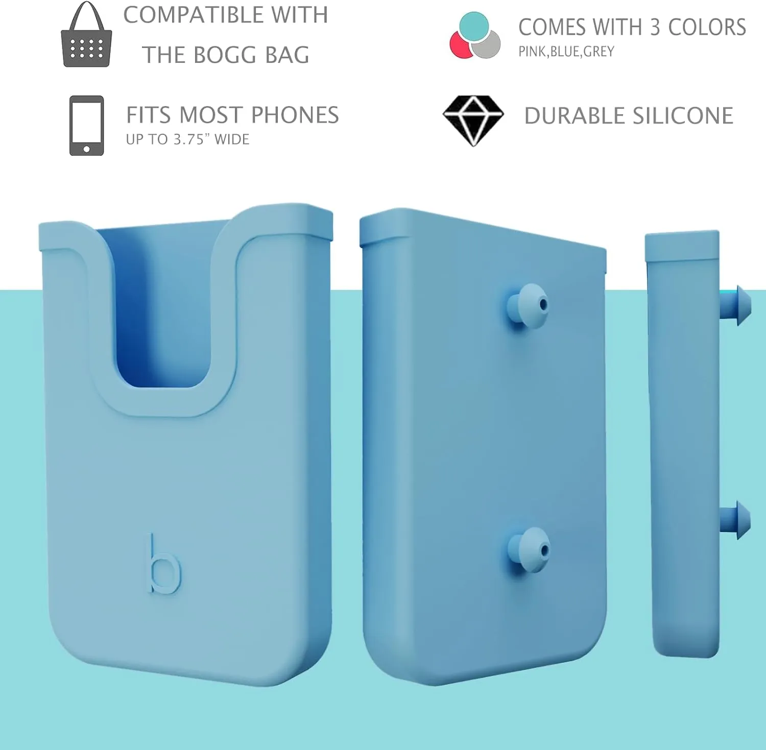 Silicone Phone Holder Compatible with Bogg Bag, Soft Silicone Charm Insert Accessories and Attachment for Bogg Beach Bags, Generic Portable Size Fits for iPhone and Android Phones Blue