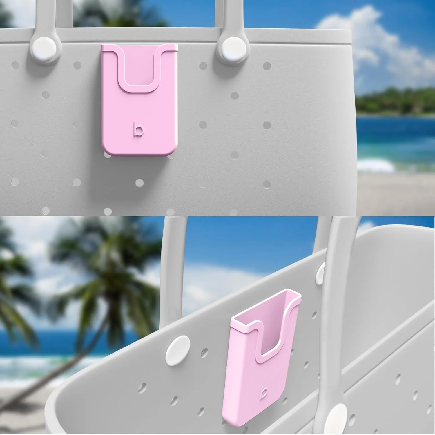 Silicone Phone Holder Compatible with Bogg Bag, Soft Silicone Charm Insert Accessories and Attachment for Bogg Beach Bags, Generic Portable Size Fits for iPhone and Android Phones Pink