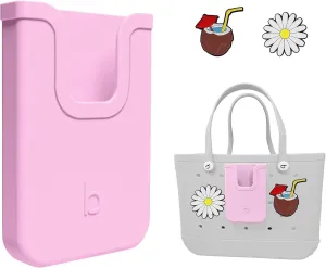 Silicone Phone Holder Compatible with Bogg Bag, Soft Silicone Charm Insert Accessories and Attachment for Bogg Beach Bags, Generic Portable Size Fits for iPhone and Android Phones Pink